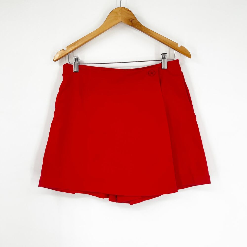 90s Vintage Taylor Ryan Red Wrap Front High Waist Skort